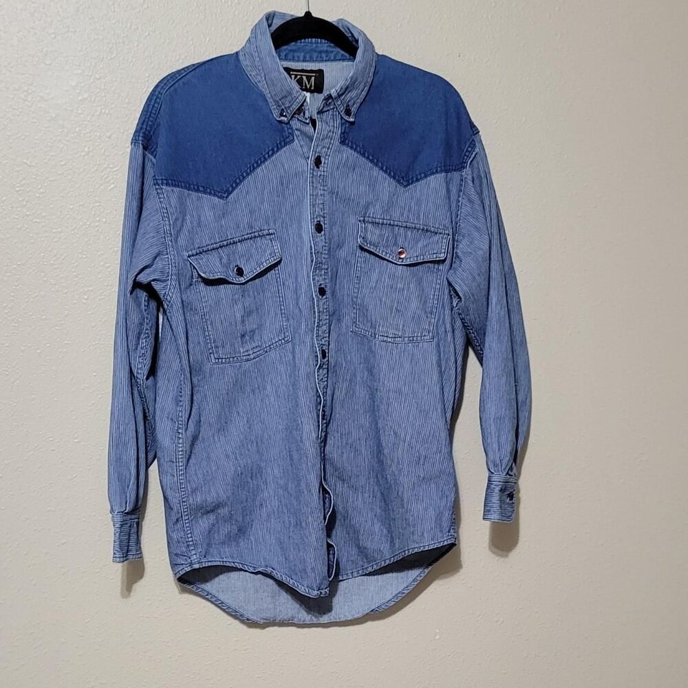 Vintage 90s Blue Denim Button Up KM, Mens Size Large Americano Western Rodeo